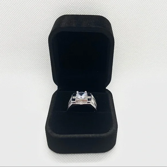 NEW 925 Silver Round Crystal Wide Band Ring